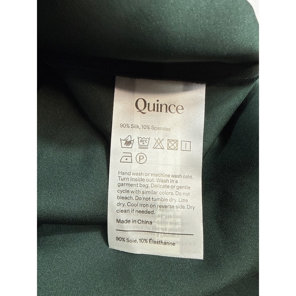 Quince Women Silk Stretch Cap Sleeve Split Neck Blouse Hunter Green Large NWT - Picture 3 of 6